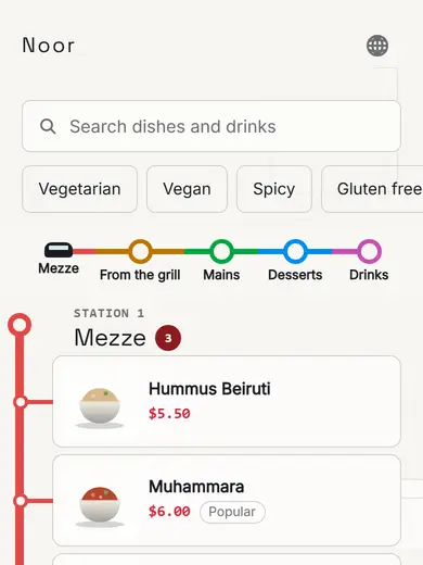 Buzzify Menu: the metro line